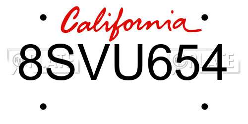 8SVU654 California License Plate