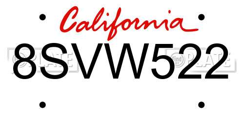 8SVW522 California License Plate