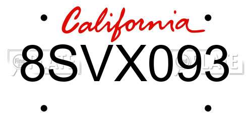 8SVX093 California License Plate
