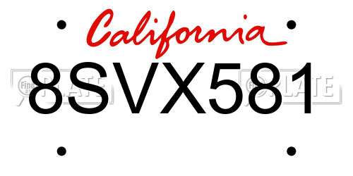 8SVX581 California License Plate