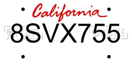 8SVX755 California License Plate
