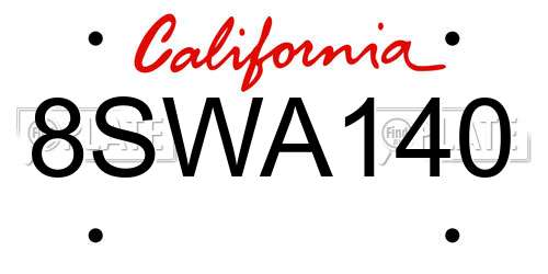 8SWA140 California License Plate