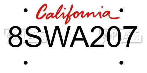 8SWA207 California License Plate