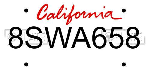 8SWA658 California License Plate
