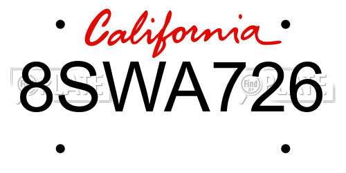 8SWA726 California License Plate
