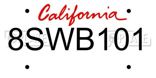 8SWB101 California License Plate