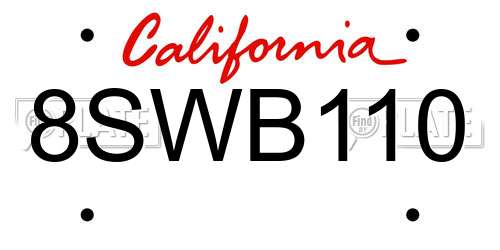 8SWB110 California License Plate