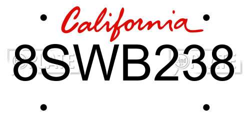 8SWB238 California License Plate