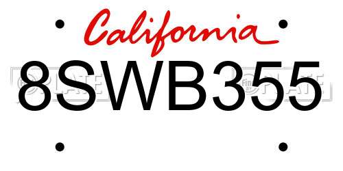 8SWB355 California License Plate