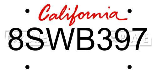 8SWB397 California License Plate