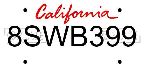 8SWB399 California License Plate
