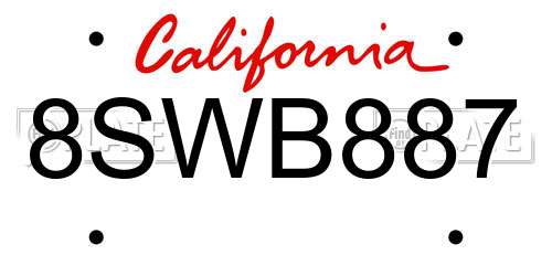 8SWB887 California License Plate