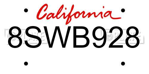 8SWB928 California License Plate