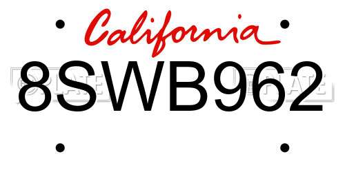 8SWB962 California License Plate