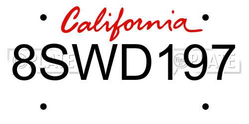 8SWD197 California License Plate