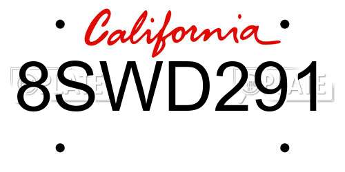 8SWD291 California License Plate