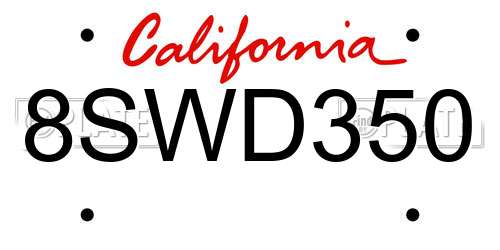 8SWD350 California License Plate