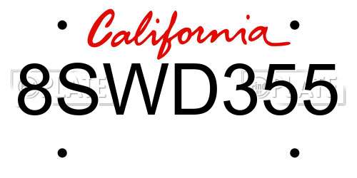 8SWD355 California License Plate