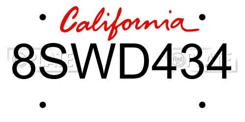 8SWD434 California License Plate