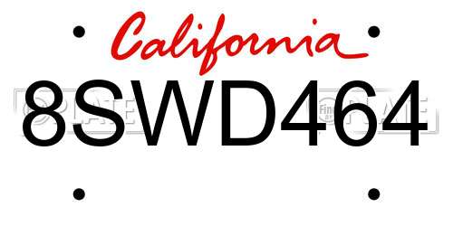 8SWD464 California License Plate