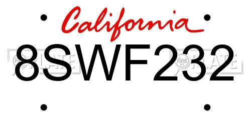 8SWF232 California License Plate