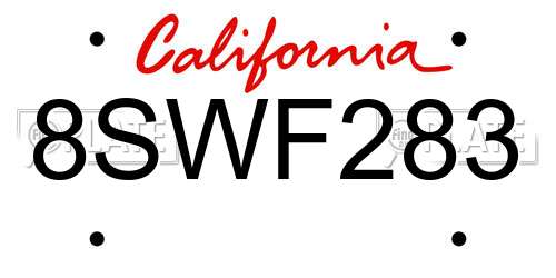 8SWF283 California License Plate