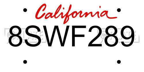8SWF289 California License Plate