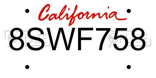 8SWF758 California License Plate