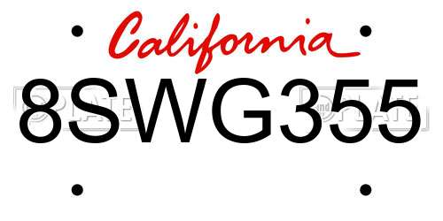 8SWG355 California License Plate