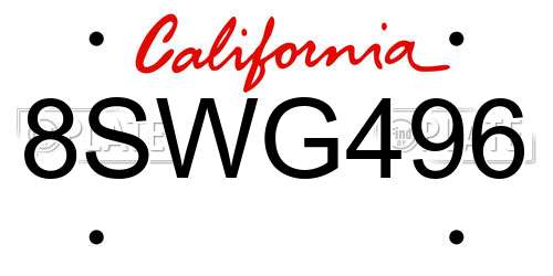 8SWG496 California License Plate