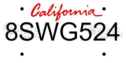 8SWG524 California License Plate