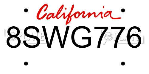 8SWG776 California License Plate