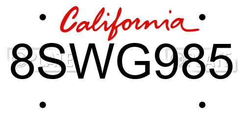 8SWG985 California License Plate