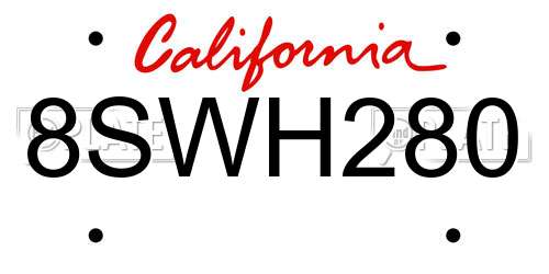 8SWH280 California License Plate
