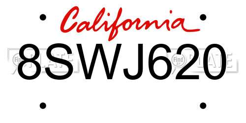 8SWJ620 California License Plate