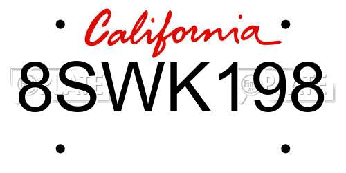 8SWK198 California License Plate