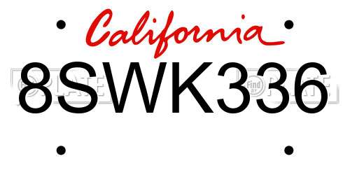 8SWK336 California License Plate