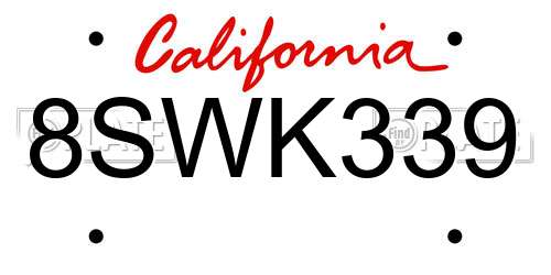 8SWK339 California License Plate