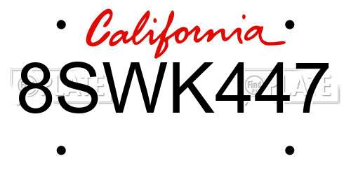 8SWK447 California License Plate