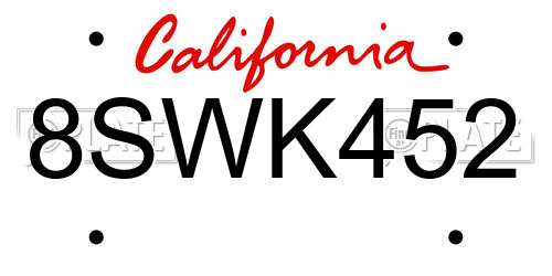 8SWK452 California License Plate