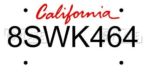 8SWK464 California License Plate
