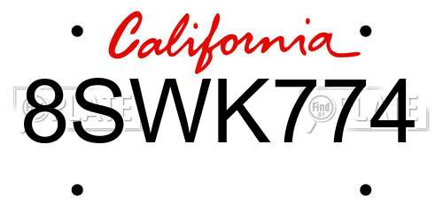 8SWK774 California License Plate