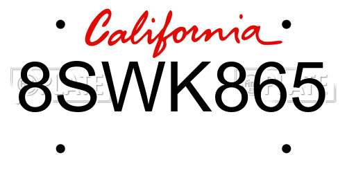 8SWK865 California License Plate