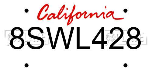 8SWL428 California License Plate
