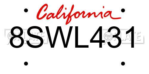 8SWL431 California License Plate