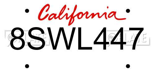 8SWL447 California License Plate