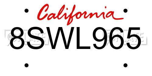 8SWL965 California License Plate