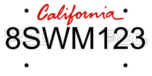 8SWM123 California License Plate