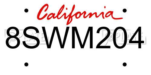 8SWM204 California License Plate