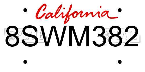 8SWM382 California License Plate